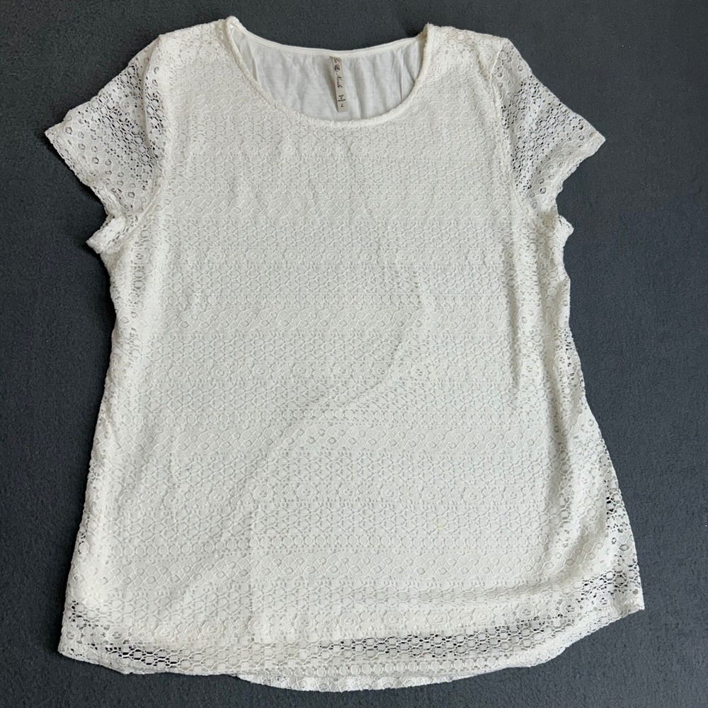 Leo & Nicole Blouse Womens Large White Lace Top Cap Sleeve Lined Casual Elegant